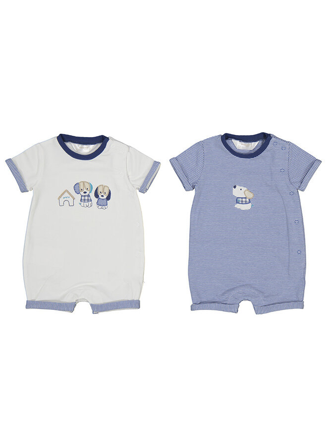 Mayoral SS24 - Short Rompers Set Of 2 - White/Blue