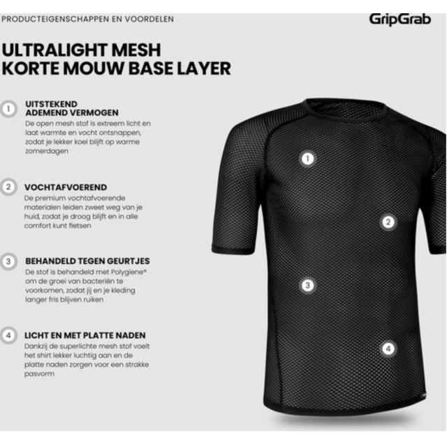GripGrab Ultralight Mesh Short Sleeve Base Layer GripGrab Ultralight Mesh Short Sleeve Base Layer