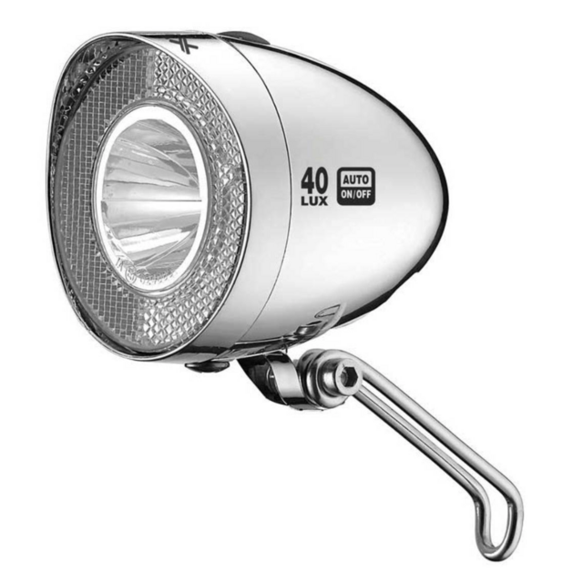 Koplamp XLC Retro Switch -Led 40 Lux met Standlicht Sensor Dynamo Chroom Koplamp XLC Retro Switch -Led 40 Lux met Standlicht Sensor Dynamo Chroom