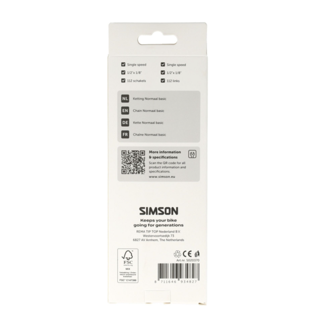 Simson Ketting 1-Speed 1/2 x 1/8 – 112 Schakels Zwart