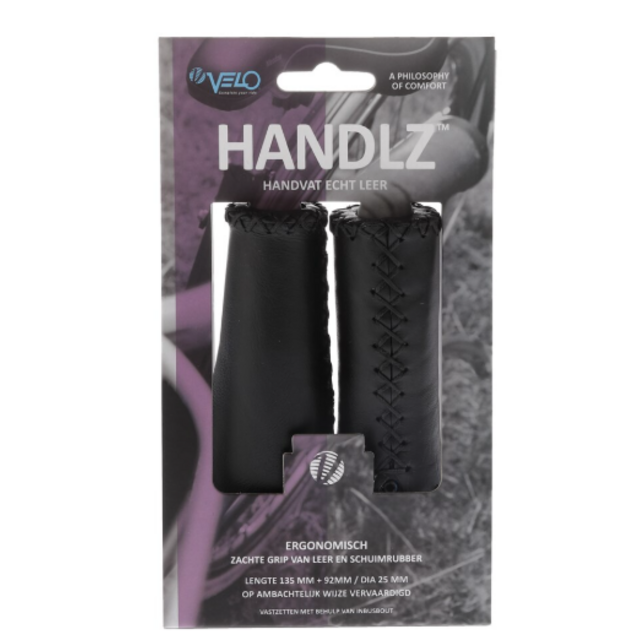 Velo Ergo Leren Handvatten 92/135 mm – Zwart