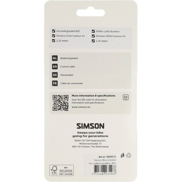 SIMSON Binnenkabel versnelling derailleur RVS