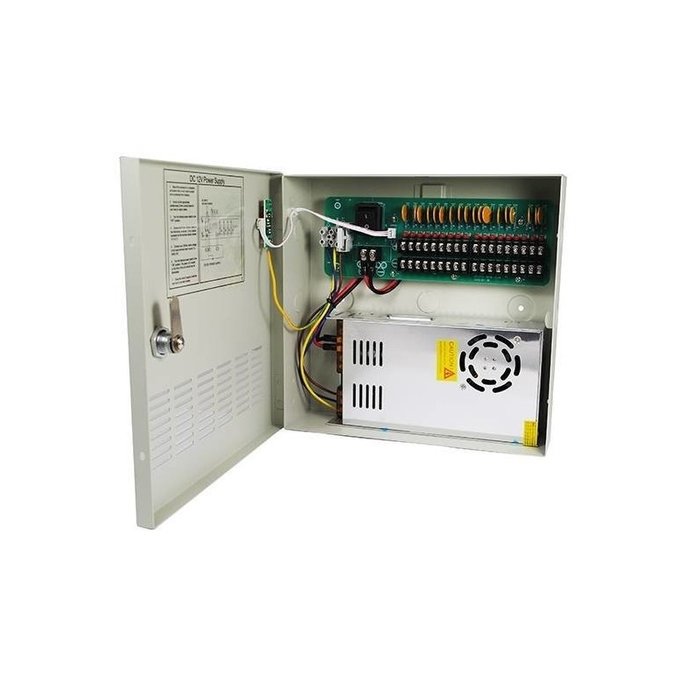 OBS Voeding 12 volt 20A 18 voudig voor beveiligingscamera