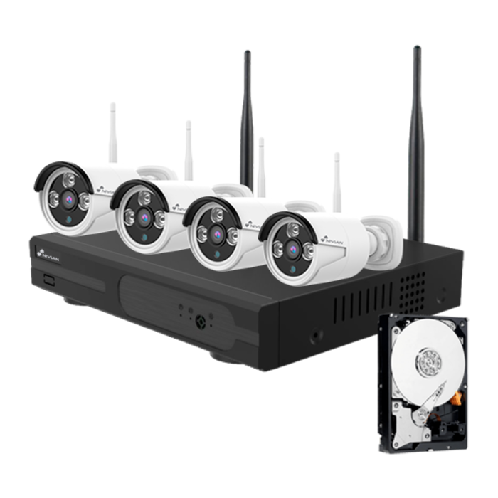 WIFI cameraset 4 camera's 3MP en recorder uitbreidbaar tot max 8 camera´s met harddisk 1TB