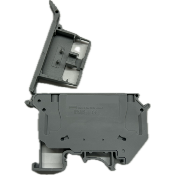 Glass fuse holder DIN rail grey maximum glass fuse 6.3A