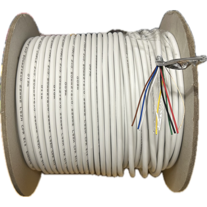 OBS 100 meter Alarm kabel 2x0,5+6x0,22m afgeschermd soepel haspel van 100meter 99.95% koper met afscherming aluminium folie, beveiligingskabel 99.95% koper, alarmkabel 99.95% koper