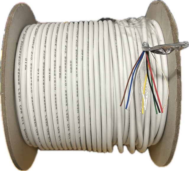 OBS 100 meter Alarm cable 2x0.5+6x0.22m shielded flexible 100 meter reel 99.95% copper with aluminum foil shielding