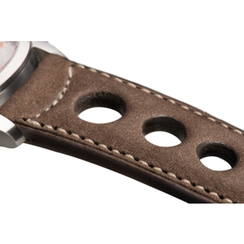 Bracelet aéré en nubuck taupe surpiqué écru