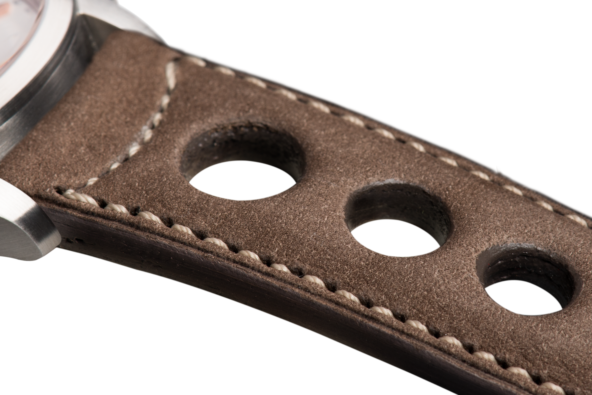 Bracelet aéré en nubuck taupe surpiqué écru