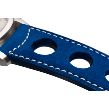 Bracelet aéré en nubuck bleu roi surpiqué écru