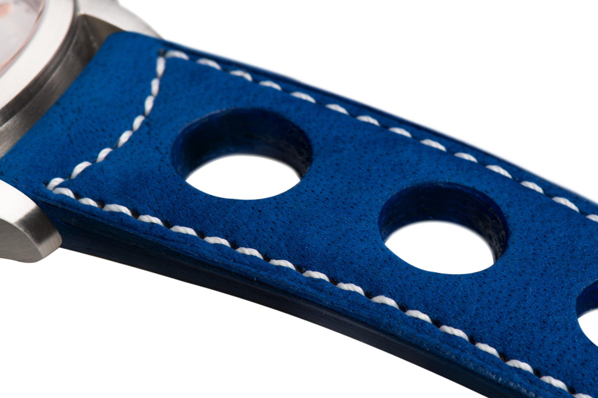 Bracelet aéré en nubuck bleu roi surpiqué écru