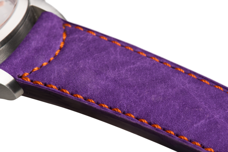 Raidillon Bracelet plein en nubuck violet surpiqué orange