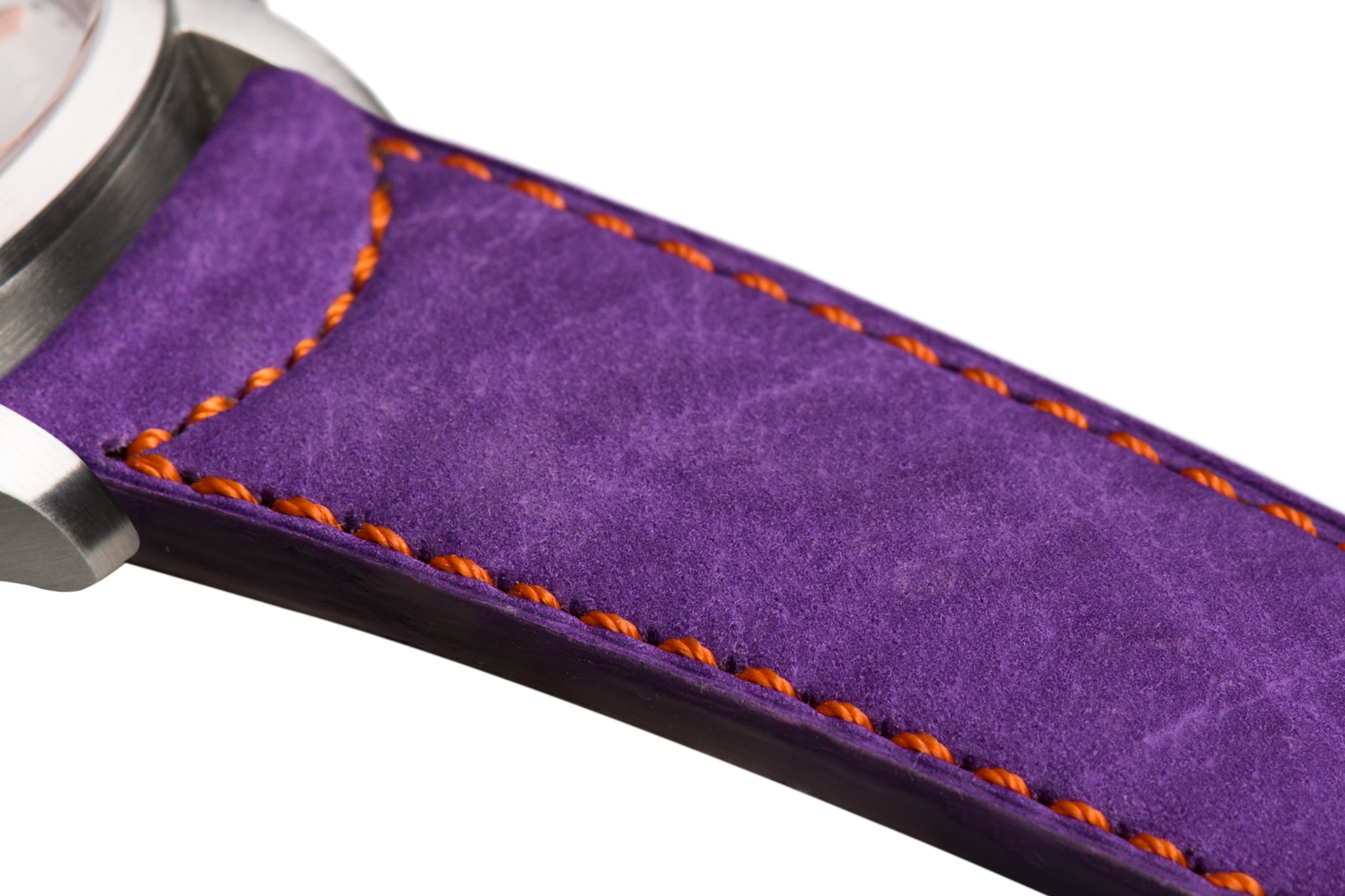 Bracelet plein en nubuck violet surpiqué orange
