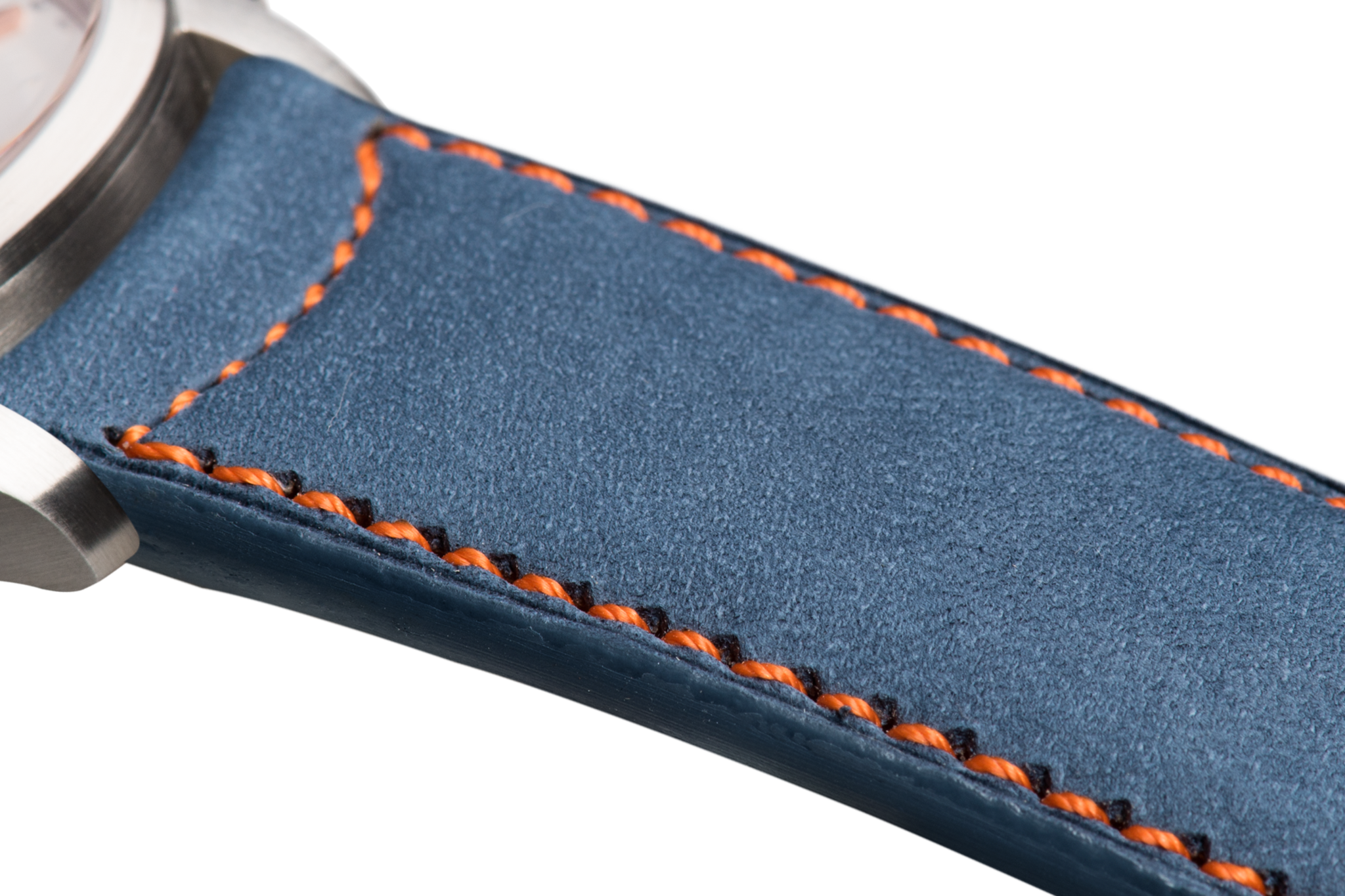 Bracelet plein en nubuck bleu surpiqué orange