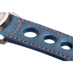 Bracelet aéré en nubuck bleu surpiqué orange