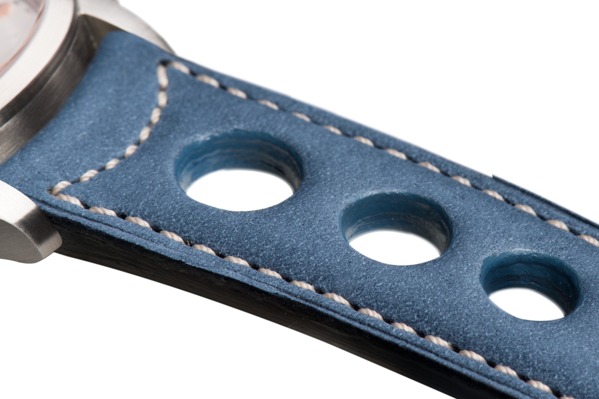 Bracelet aéré en nubuck bleu surpiqué écru