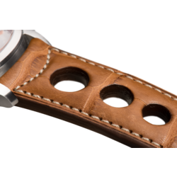 Bracelet aéré en alligator doré surpiqué écru