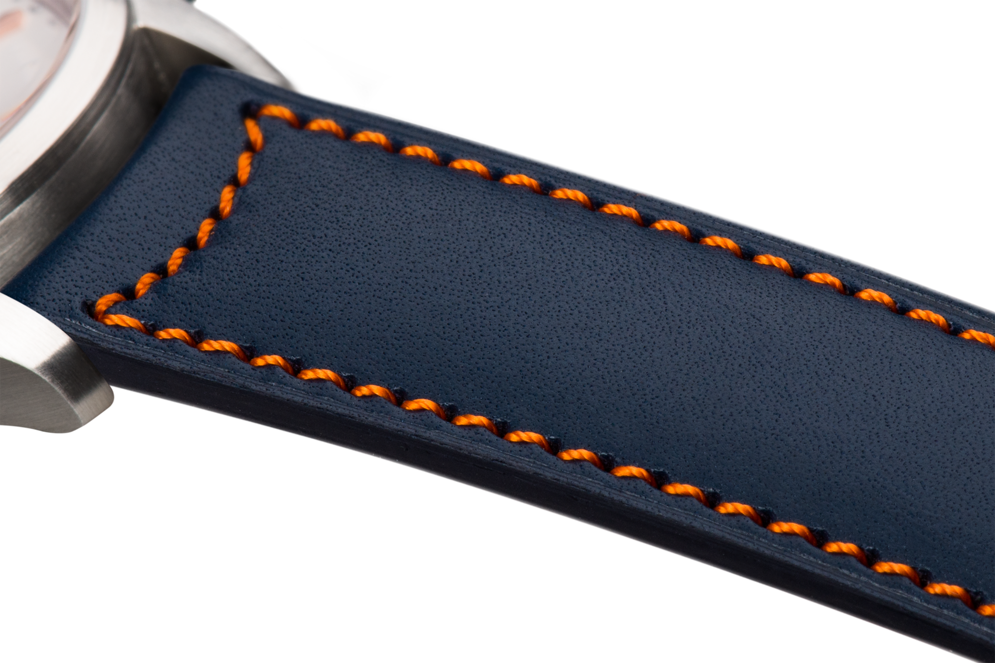 Bracelet plein en cuir bleu surpiqué orange