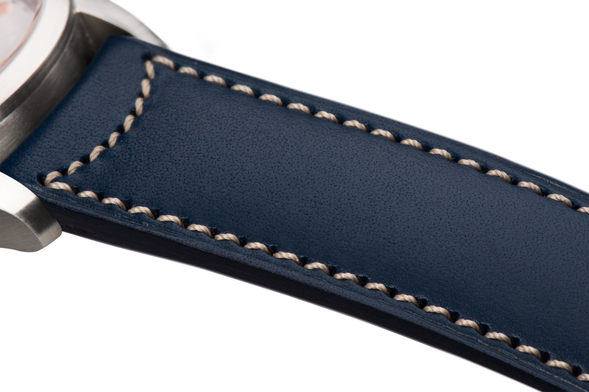 Bracelet plein en cuir bleu surpiqué écru