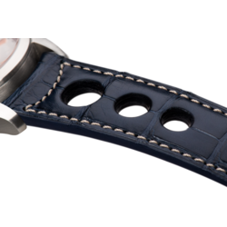 Bracelet aéré en alligator bleu foncé surpiqué écru