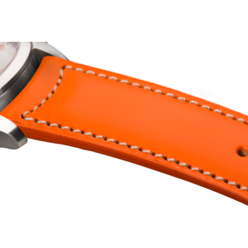 Bracelet plein en cuir orange surpiqué écru