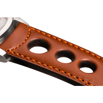 Bracelet aéré en cuir couleur camel surpiqué orange