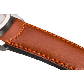 Bracelet plein en cuir couleur camel surpiqué orange