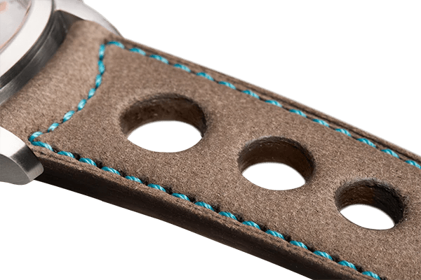 Bracelet aéré en nubuck taupe surpiqué turquoise