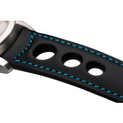 Bracelet aéré en cuir noir surpiqué turquoise