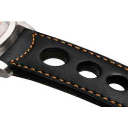 Bracelet aéré en cuir noir surpiqué bronze