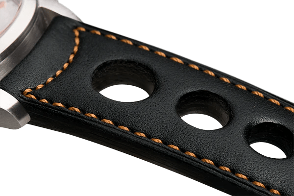 Bracelet aéré en cuir noir surpiqué bronze