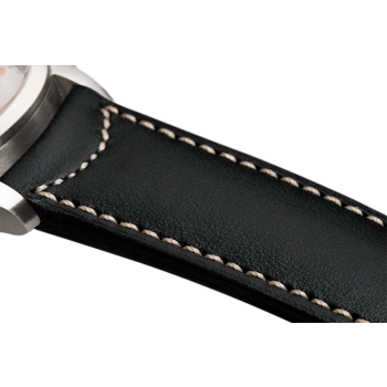 Bracelet plein en cuir noir surpiqué écru