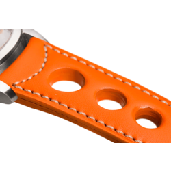 Bracelet aéré en cuir orange surpiqué écru