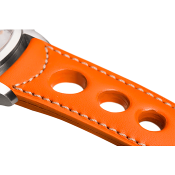 Bracelet aéré en cuir orange surpiqué écru
