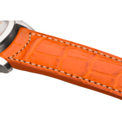 Bracelet plein en alligator orange surpiqué écru