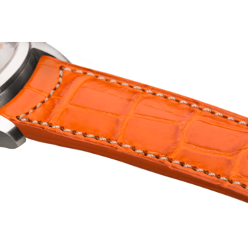 Bracelet plein en alligator orange surpiqué écru