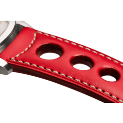 Bracelet aéré en cuir rouge surpiqué écru