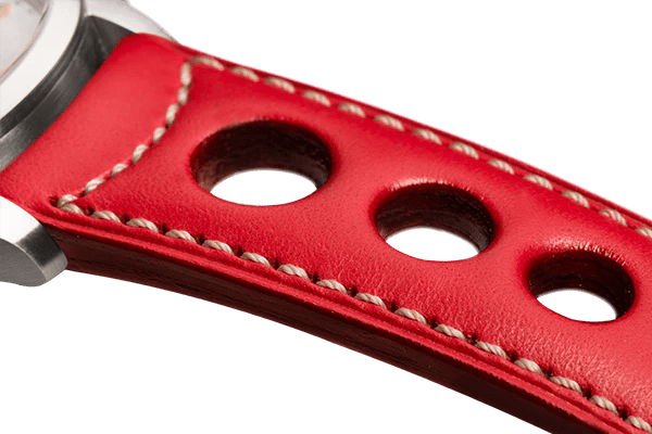 Bracelet aéré en cuir rouge surpiqué écru