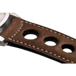 Bracelet aéré en nubuck brun surpiqué écru