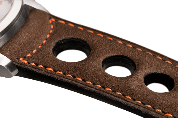 Bracelet aéré en nubuck brun surpiqué orange