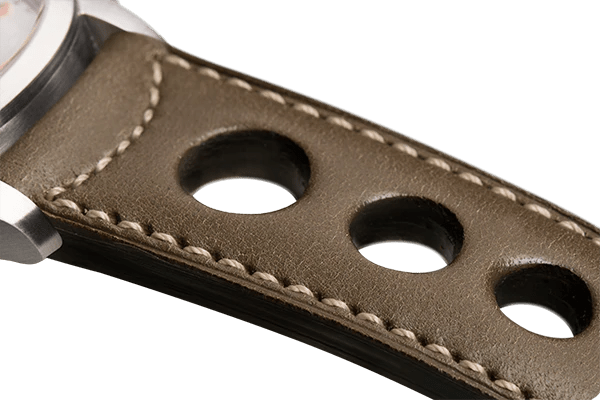 Bracelet aéré en cuir kaki surpiqué écru