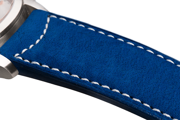 Bracelet plein en nubuck bleu roi surpiqué écru