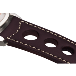 Bracelet aéré en cuir couleur bourgogne surpiqué écru