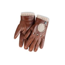 Gants de course cognac avec doublure en cachemire beige