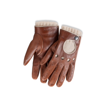 Gants de course cognac avec doublure en cachemire beige