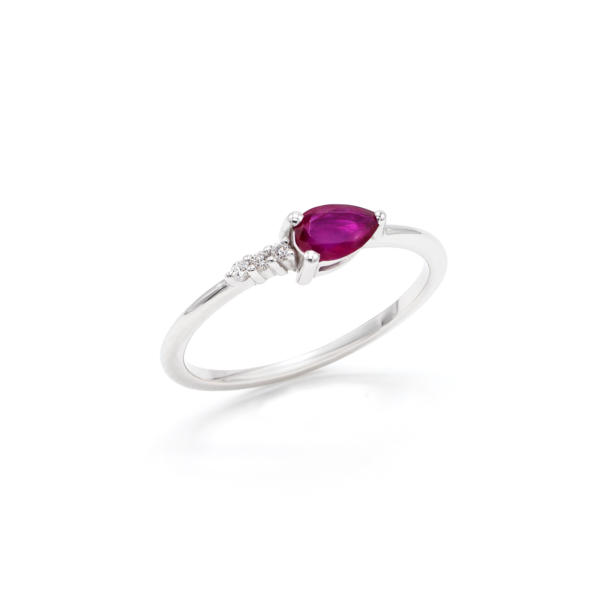 Bague  or blanc 18Kt. 1,6g  rubis 0,34ct. diamant 0,03ct.