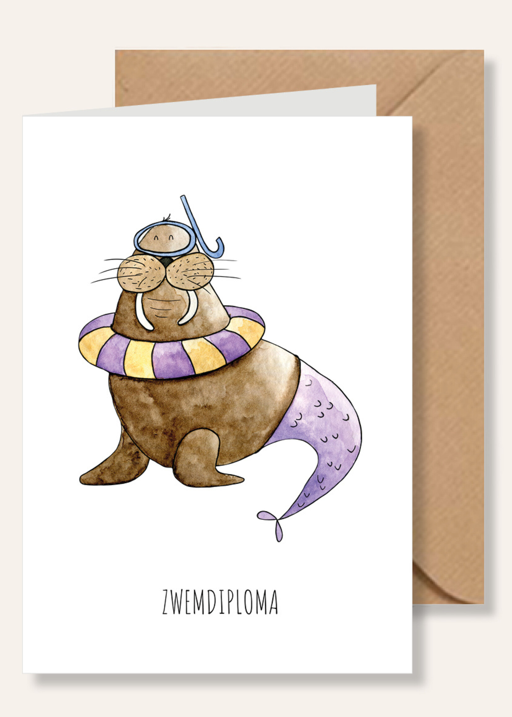 Juulz Juulz illustrations | Wenskaart A6 - Walrus zwemdiploma