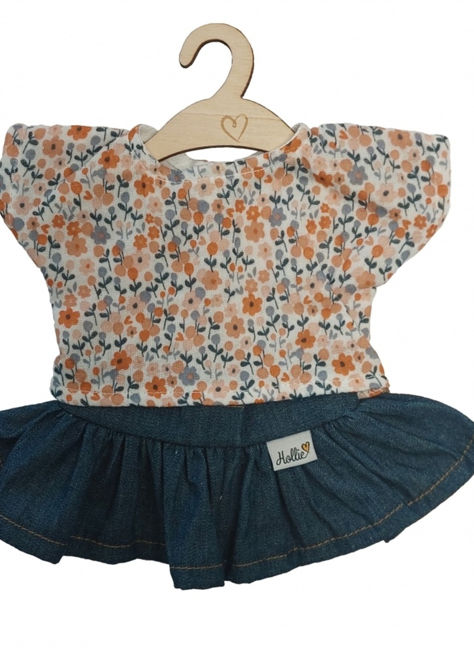 Hollie Hollie | Poppenrok en -shirt jeans happy flower blue - HO3035