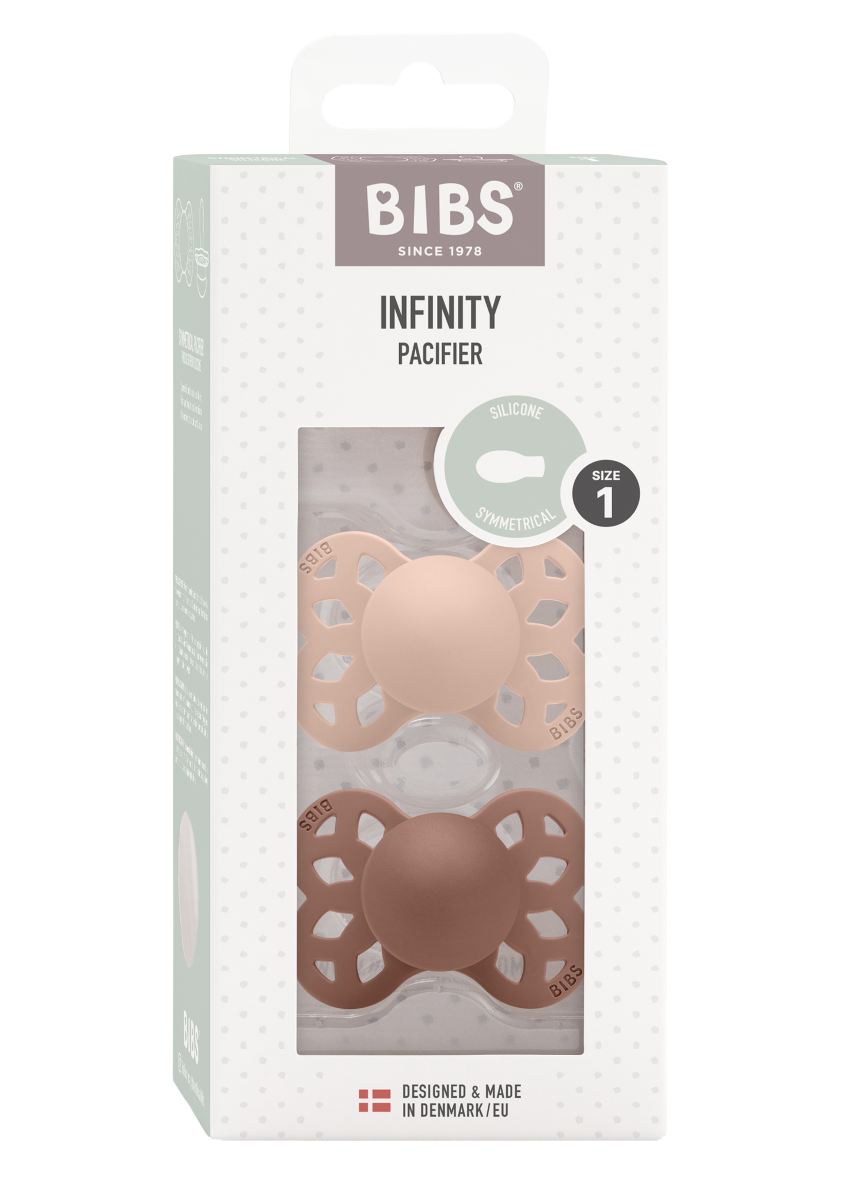 Bibs Bibs | Infinity speen Symmetrical -   Silicone 2 pack - Woodchuck / Blush  - Size 1