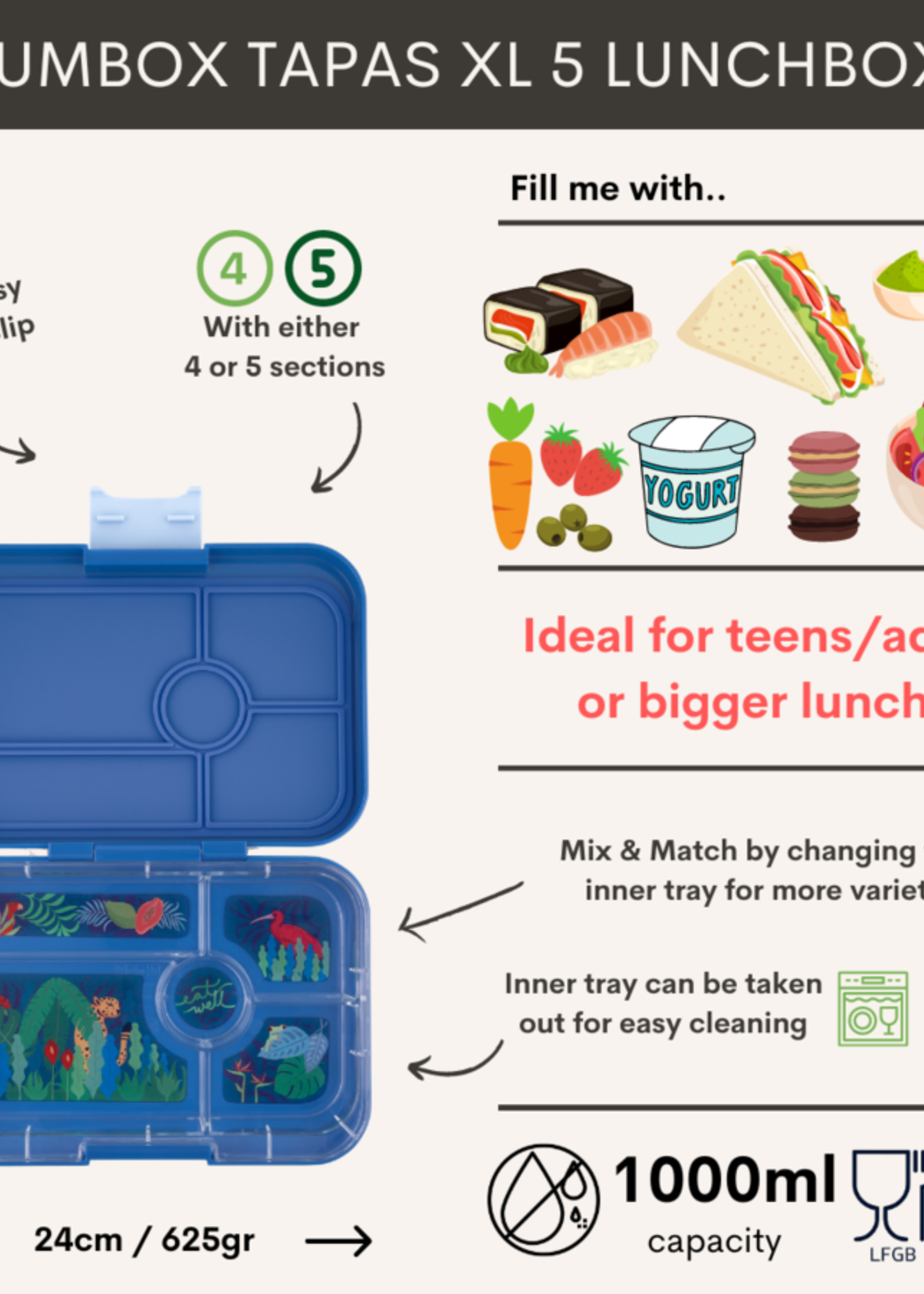 Yumbox Bento | Yumbox Tapas XL met 5 vakken - Bali Aqua / Aqua clear